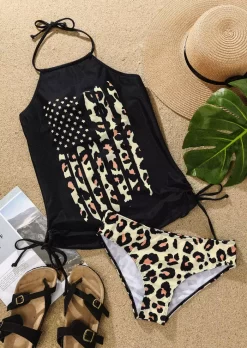 Leopard American Flag Drawstring Halter Tankini Set -Garment Sale Store SCM011527 1 10365606764408 124