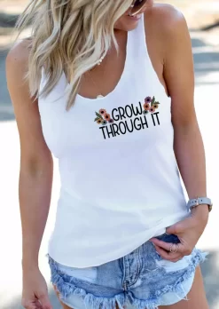 Grow Through It Floral Skeleton O-Neck Tank - White -Garment Sale Store SCM011881 2 10396117850390 124