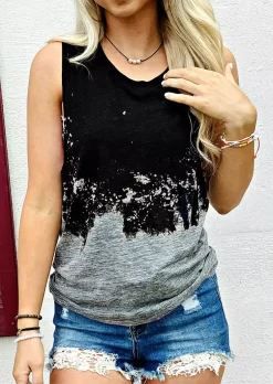 Tie Dye Distressed O-Neck Casual Tank