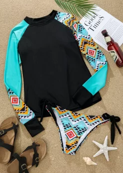 Aztec Geometric Color Block Thumbhole Surfing Swimwear -Garment Sale Store SCM012059 2 10390222371332 124