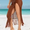 Tassel Hollow Out Tie Cover Up Skirt - Brown -Garment Sale Store SCM012061 1 10530741380691 124
