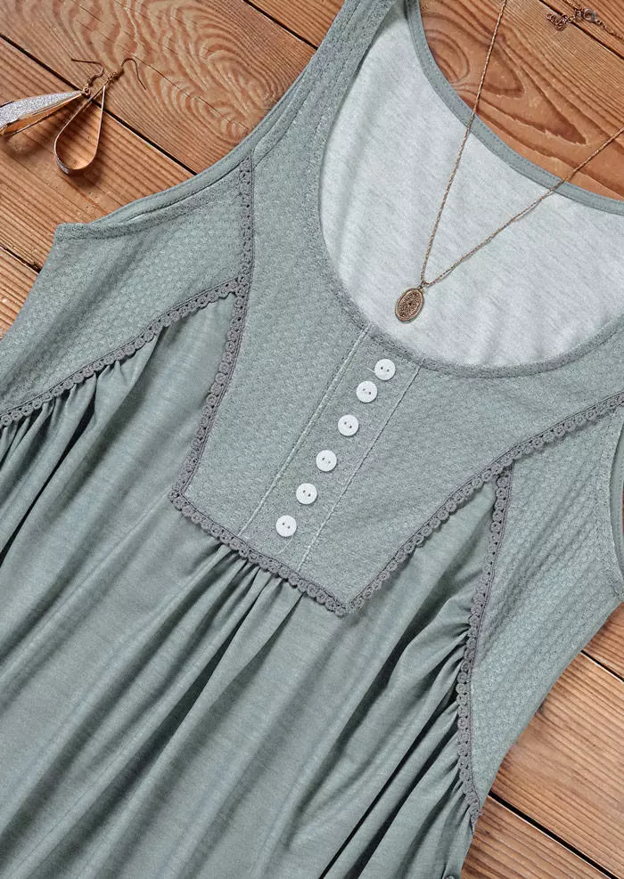 Waffle Button Ruffled Tank - Army Green 5 Waffle Button Ruffled Tank - Army Green - Image 3