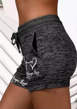 Faith Hope Love ECG Heartbeat Drawstring Pocket Shorts - Black -Garment Sale Store SCM012133 4 10435661268147 124
