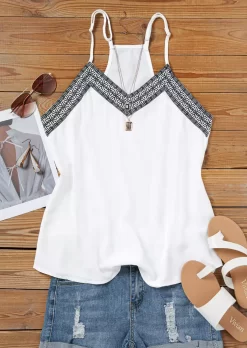 Ethnic V-Neck Casual Camisole - White -Garment Sale Store SCM012207 1 21758966910741 124