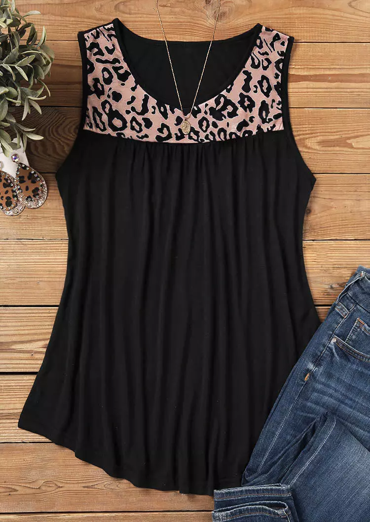 Leopard Ruffled Loose O-Neck Tank - Black 5 Leopard Ruffled Loose O-Neck Tank - Black - Image 3