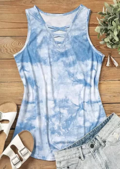 Tie Dye Criss-Cross Casual Tank - Light Blue 7 Tie Dye Criss-Cross Casual Tank - Light Blue -Garment Sale Store SCM012325 1 22062028265207 124