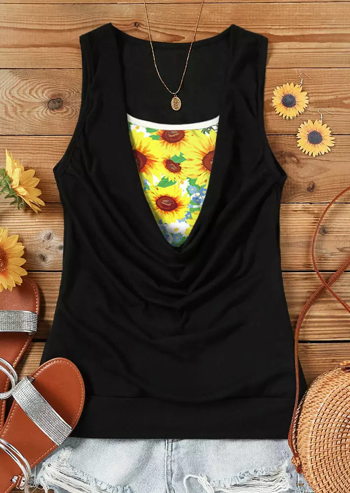 Sunflower Ruched Fake Two-Piece Tank - Black 4 Sunflower Ruched Fake Two-Piece Tank - Black - Image 2