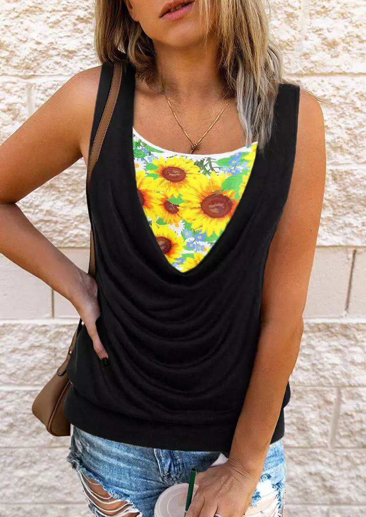 Sunflower Ruched Fake Two-Piece Tank - Black 3 Sunflower Ruched Fake Two-Piece Tank - Black