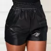 Ruffled Pocket PU Leather Shorts - Black