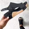 Glitter Peep Toe Wedge Sandals - Black -Garment Sale Store SCM012417 2 22084283332891 124
