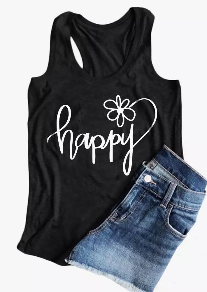 Happy Floral Racerback Tank - Black 4 Happy Floral Racerback Tank - Black - Image 2