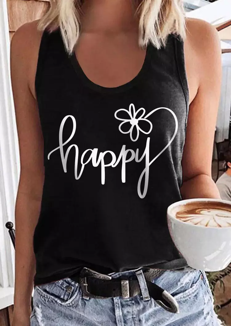 Happy Floral Racerback Tank - Black 3 Happy Floral Racerback Tank - Black