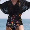 Floral Mesh One-Piece Swimsuit - Black
