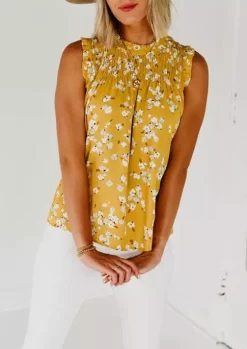 Ditsy Floral Smocked Hollow Out Ruffled Tank -Garment Sale Store SCM012547 1 21767558794859 124