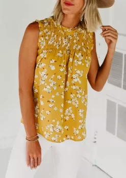 Ditsy Floral Smocked Hollow Out Ruffled Tank -Garment Sale Store SCM012547 1 21767558824337 124