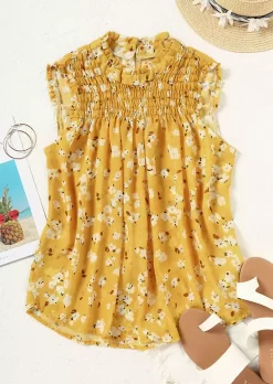 Ditsy Floral Smocked Hollow Out Ruffled Tank -Garment Sale Store SCM012547 1 21767558860309 124