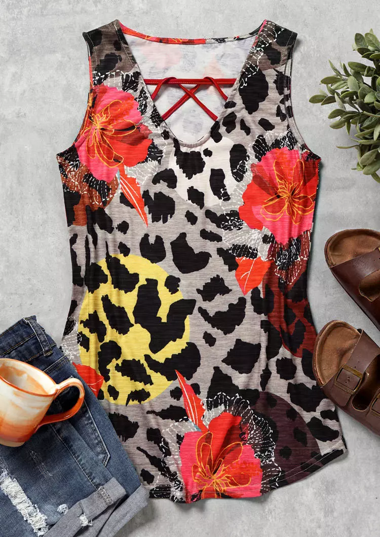 Floral Leopard Hollow Out Tank 4 Floral Leopard Hollow Out Tank - Image 2