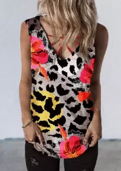 Floral Leopard Hollow Out Tank