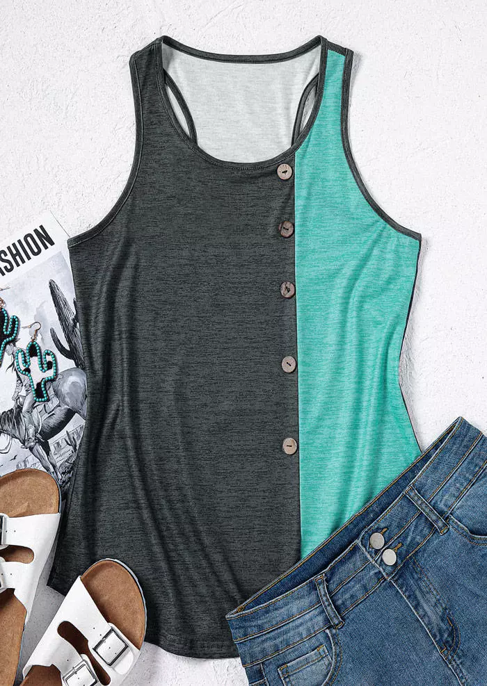 Color Block Button O-Neck Racerback Tank 4 Color Block Button O-Neck Racerback Tank - Image 2
