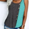 Color Block Button O-Neck Racerback Tank 1 Color Block Button O-Neck Racerback Tank -Garment Sale Store SCM012593 1 30128767500332 124