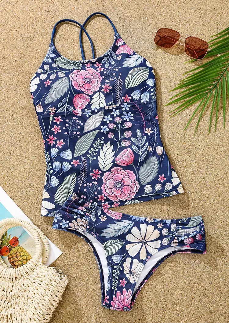 Floral Palm Leaf Criss-Cross Tankini Set 6 Floral Palm Leaf Criss-Cross Tankini Set - Image 4