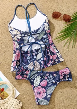 Floral Palm Leaf Criss-Cross Tankini Set 11 Floral Palm Leaf Criss-Cross Tankini Set -Garment Sale Store SCM012615 1 20181976911964 124