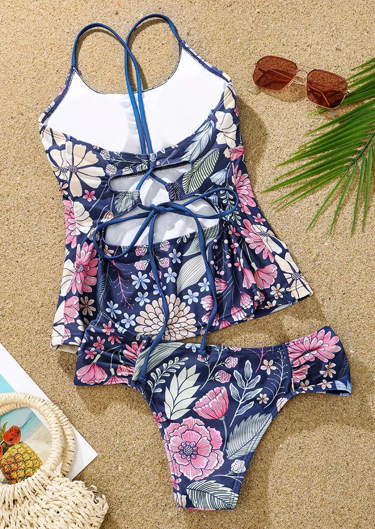Floral Palm Leaf Criss-Cross Tankini Set 7 Floral Palm Leaf Criss-Cross Tankini Set - Image 5