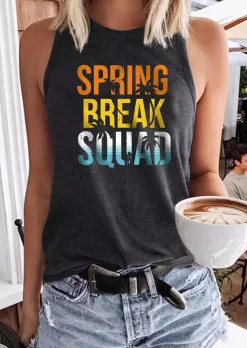 Spring Break Squad Coconut Tree Tank - Dark Grey