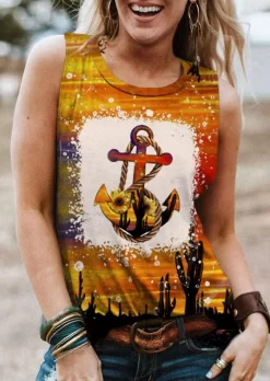 Sunflower Cactus Anchor Bleached O-Neck Tank