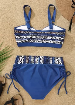 Leopard Color Block Drawstring Bikini Set - Blue -Garment Sale Store SCM012669 1 30296347756223 124