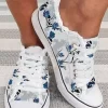 Floral Lace Up Flat Sneakers - White 1 Floral Lace Up Flat Sneakers - White -Garment Sale Store SCM012725 1 13068184916128 124
