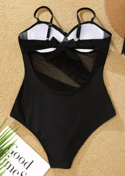 Ruched Bowknot Spaghetti Strap One-Piece Swimsuit - Black -Garment Sale Store SCM012730 1 20853931709061 124