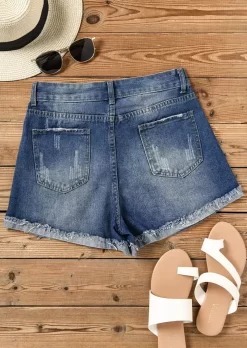 Coconut Tree Button Pocket Ripped Denim Shorts - Blue 8 Coconut Tree Button Pocket Ripped Denim Shorts - Blue -Garment Sale Store SCM012763 1 101489749 124