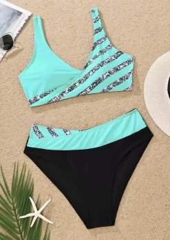 Color Block Striped Rhinestone Bikini Set - Cyan -Garment Sale Store SCM012770 1 21000229569896 124