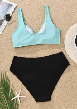 Color Block Striped Rhinestone Bikini Set - Cyan -Garment Sale Store SCM012770 1 21000229620321 124