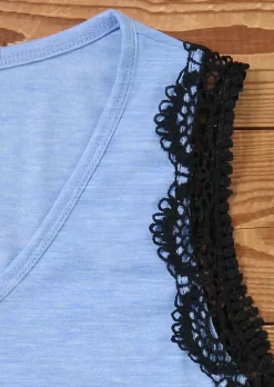 Lace Splicing V-Neck Tank - Blue 9 Lace Splicing V-Neck Tank - Blue -Garment Sale Store SCM012796 1 31668307164907 124