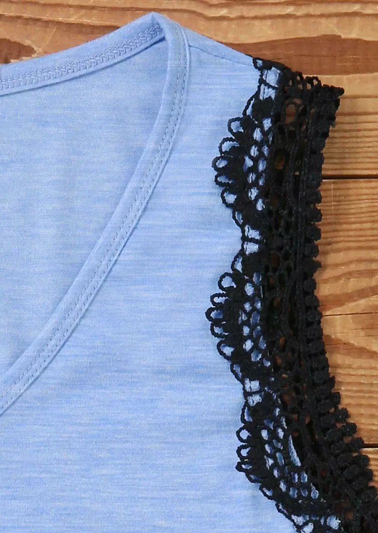 Lace Splicing V-Neck Tank - Blue 6 Lace Splicing V-Neck Tank - Blue - Image 4