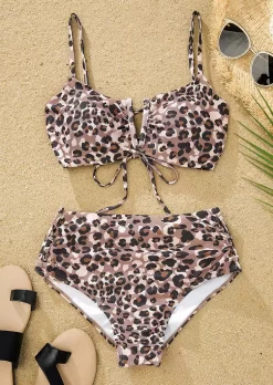 Leopard Ruched Criss-Cross Tie Bikini Set 14 Leopard Ruched Criss-Cross Tie Bikini Set -Garment Sale Store SCM012815 1 20845526967217 124