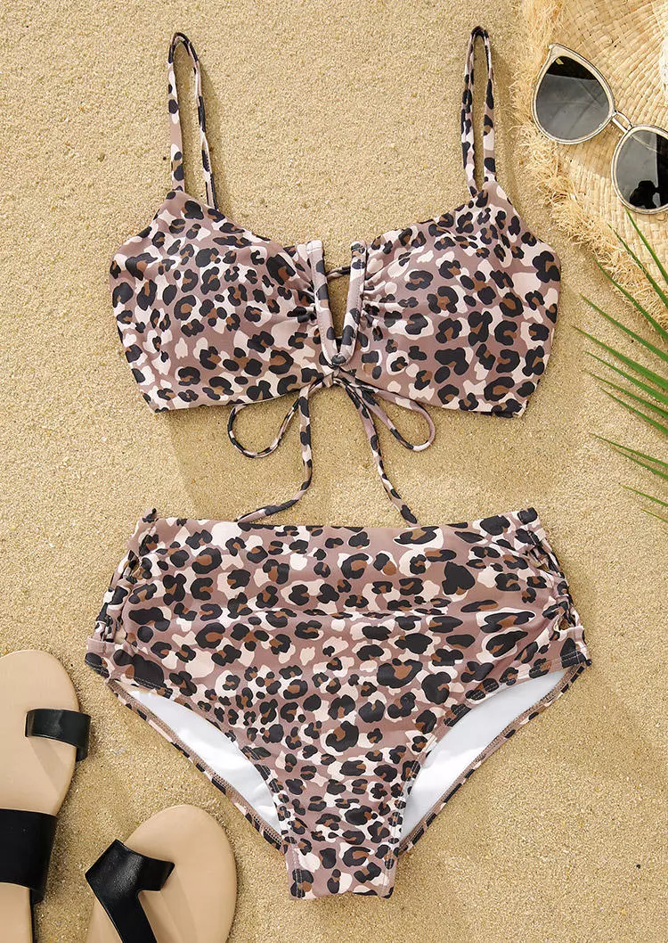 Leopard Ruched Criss-Cross Tie Bikini Set 8 Leopard Ruched Criss-Cross Tie Bikini Set - Image 6
