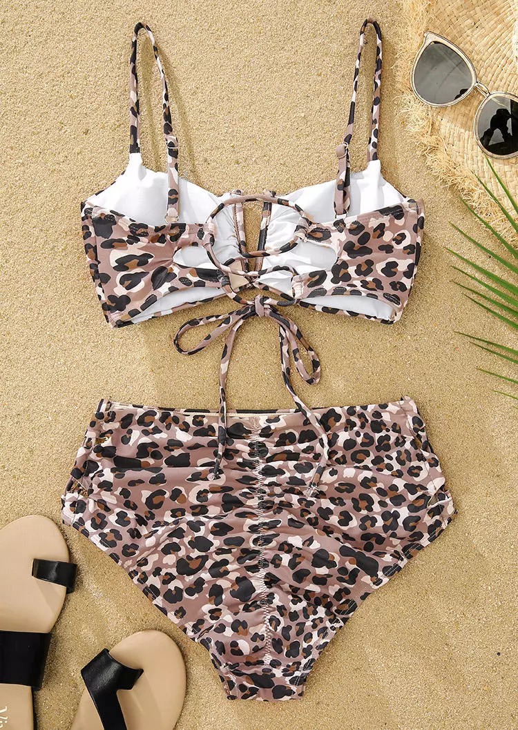 Leopard Ruched Criss-Cross Tie Bikini Set 9 Leopard Ruched Criss-Cross Tie Bikini Set - Image 7