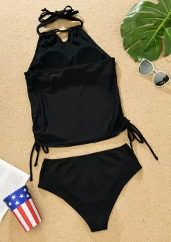 American Flag Drawstring Halter Tankini Set - Black 7 American Flag Drawstring Halter Tankini Set - Black -Garment Sale Store SCM012820 1 21397314949625 124