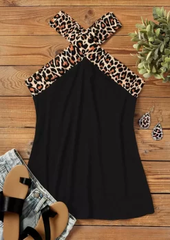 Leopard Criss-Cross Tank - Black -Garment Sale Store SCM012882 1 30679362469059 124
