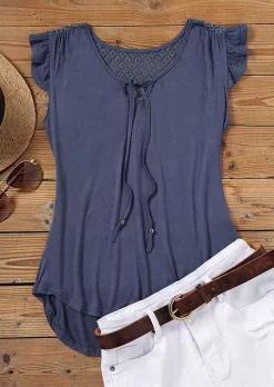 Ruffled Lace Splicing Tie Tank - Navy Blue -Garment Sale Store SCM012891 2 20323359802983 124