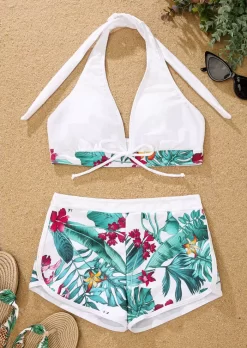 Floral Leaf Halter Tie Bikini Set - White -Garment Sale Store SCM012934 1 21159092326020 124