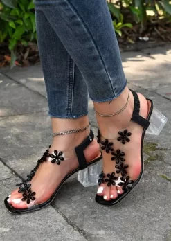 Floral Square Toe Heel Sandals - Black 12 Floral Square Toe Heel Sandals - Black -Garment Sale Store SCM012973 2 21098085614925 124