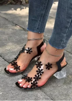 Floral Square Toe Heel Sandals - Black 13 Floral Square Toe Heel Sandals - Black -Garment Sale Store SCM012973 2 21098085646633 124