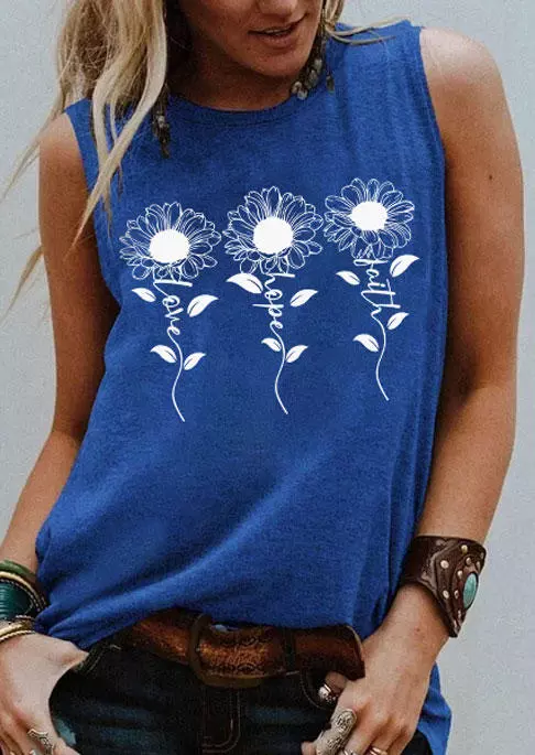 Faith Hope Love Floral O-Neck Tank - Blue 3 Faith Hope Love Floral O-Neck Tank - Blue