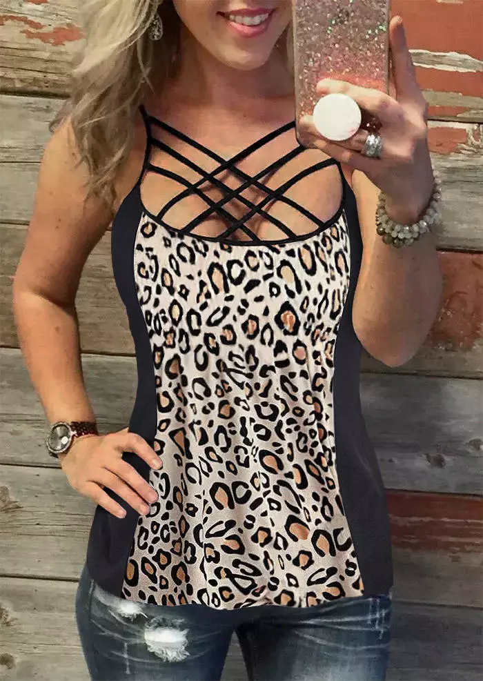 Leopard Color Block Criss-Cross Camisole 3 Leopard Color Block Criss-Cross Camisole