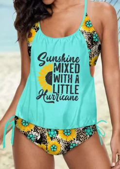 Sunshine Mixed With A Little Hurricane Sunflower Leopard Tankini Set