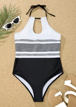 Striped Color Block Cut Out One-Piece Swimsuit 14 Striped Color Block Cut Out One-Piece Swimsuit -Garment Sale Store SCM013093 1 22816872195676 124
